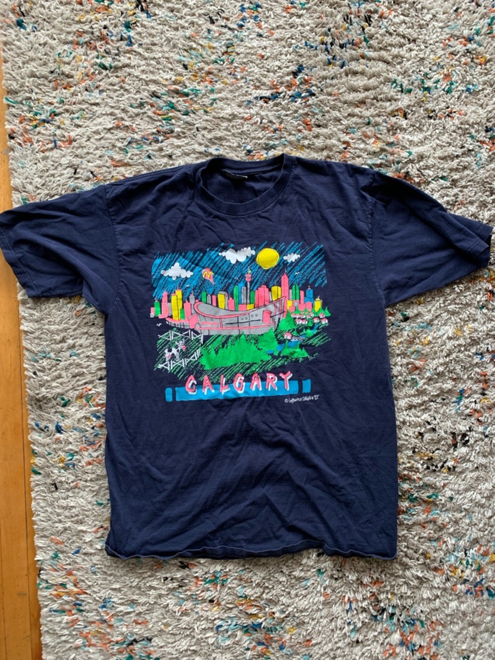 Calgary Graphic Tee - Navy with Neon City Design vintage 1992